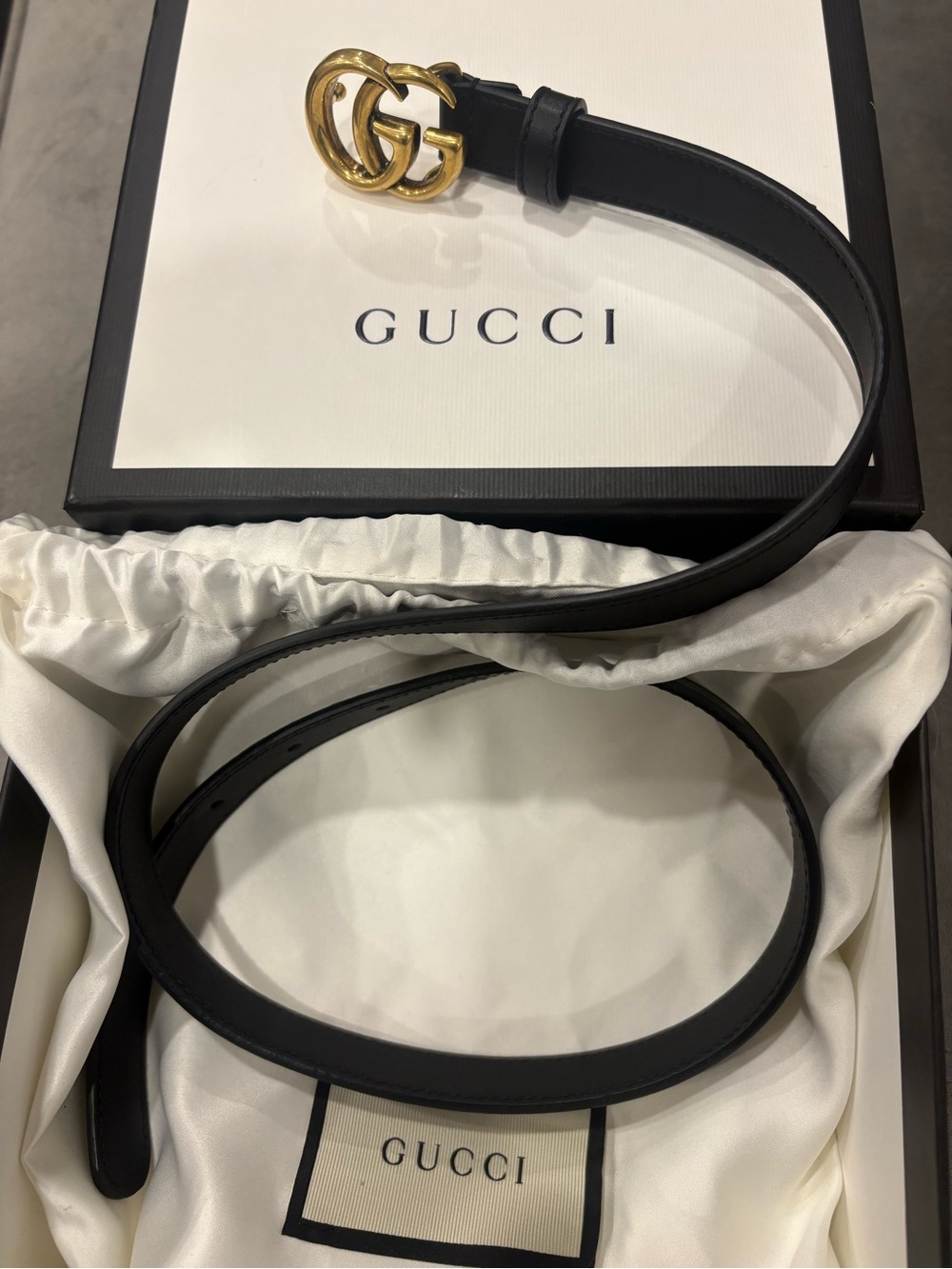 Gucci Black Leather Belt with Gold Interlocking GG Buckle